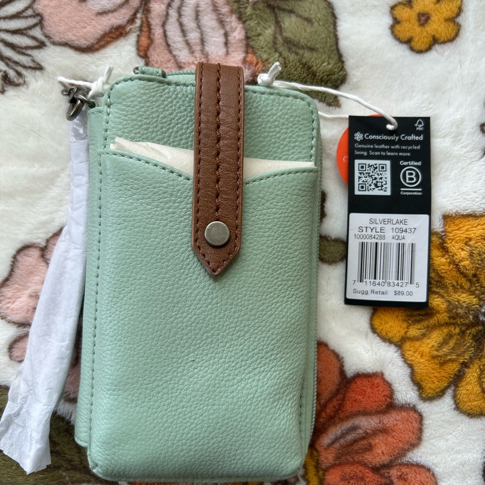 Mint Green Leather Phone Pouch from SAK